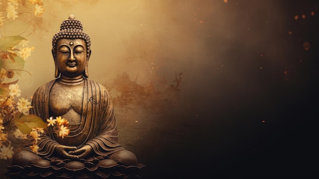 Statue of buddha buddhism religion and meditation Web banner with copy space Generative AI