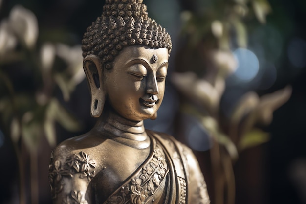 Statue of buddha in lotus position close up