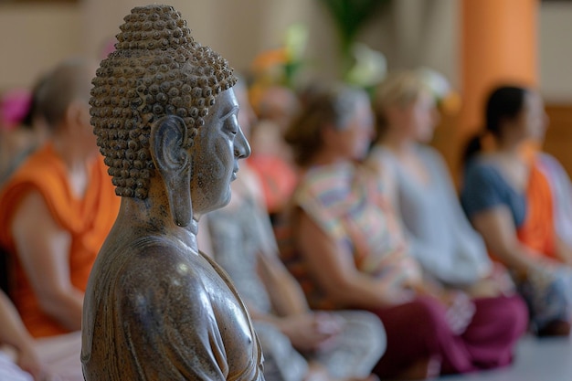 Photo a statue of buddha sits in front of other people