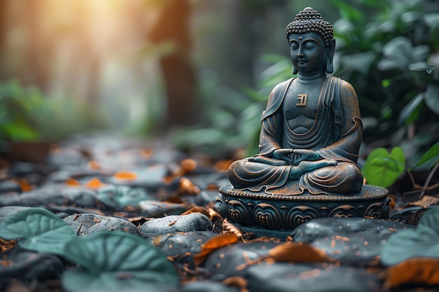 Photo a statue of buddha sits in a garden