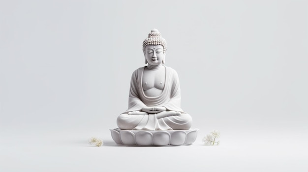 A statue of buddha sits on a white background