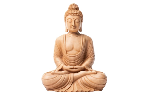 A statue of buddha sits on a white background