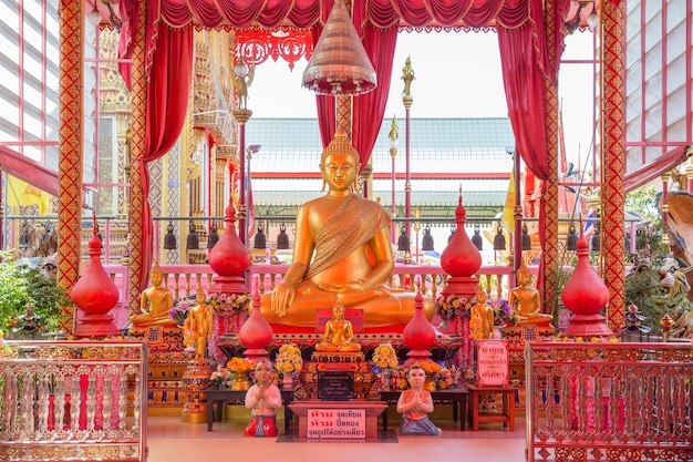 The Statue of buddha in Wat Takhian Floating Market in Nonthaburi