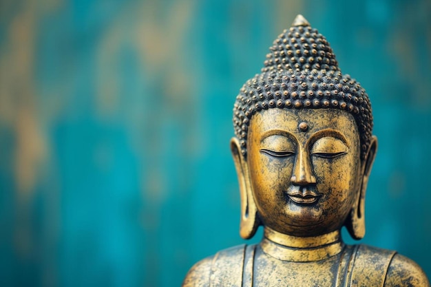 a statue of buddha with the eyes closed.