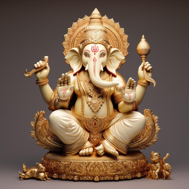 A statue of cute Ganesha in a traditional costume