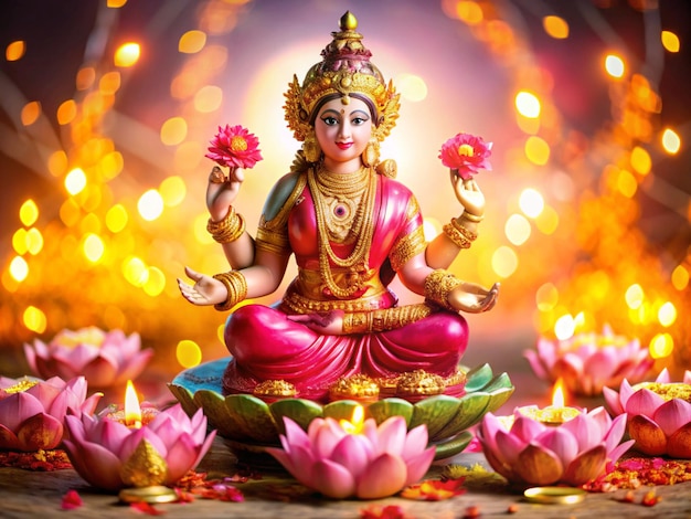 a statue of deity sitting in lotus flowers with the words god god