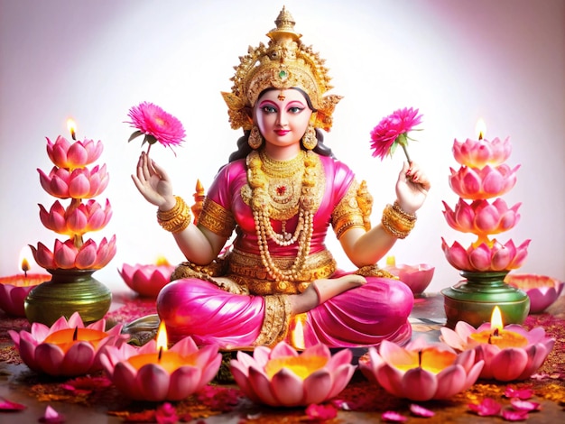 a statue of deity with flowers and the words god god