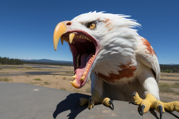 a statue of an eagle with its mouth open