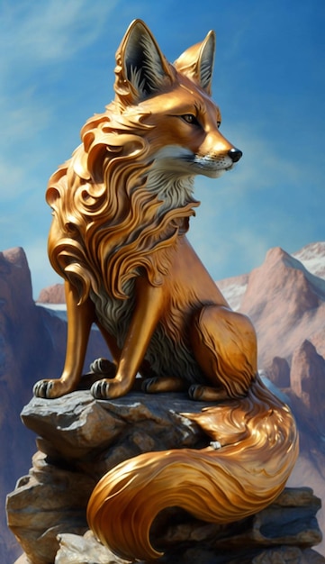 Statue of a fox sitting on top of a rock generative ai