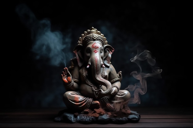 A statue of a ganesha with the word ganesh on the front