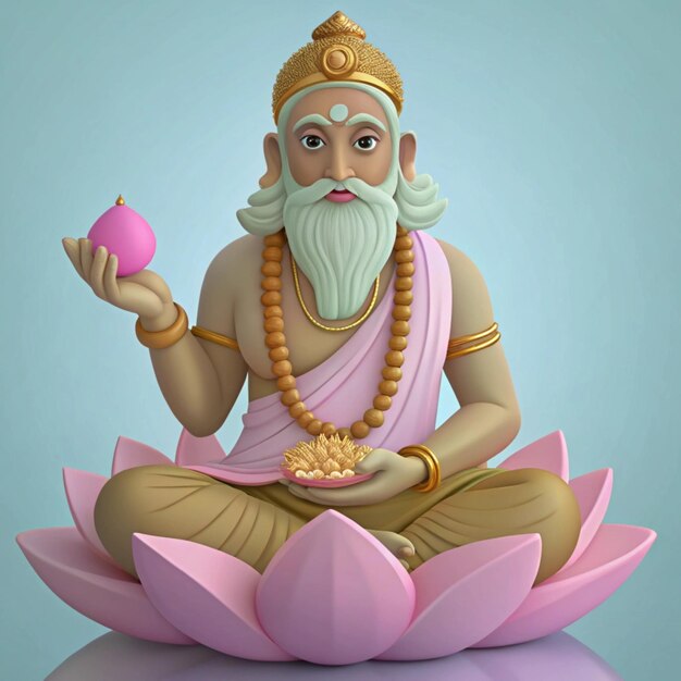 a statue of god with a pink lotus flower in his hand