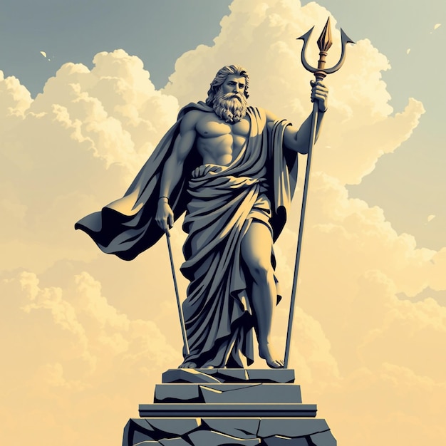 a statue of a god with a sword in his hand