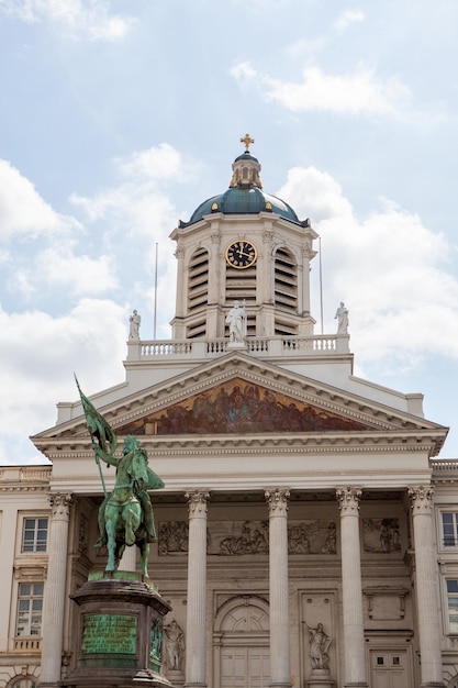 The statue of Godfrey of Bouillon, a medieval crusader in Brussels in Belgium