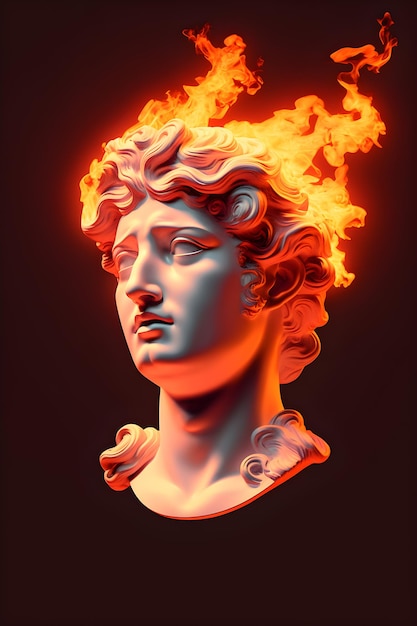 Statue of greek in the flame of fire