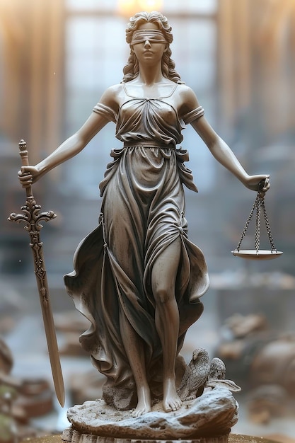 Statue of Justice with sword and scales in her hand