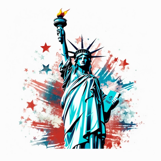 Statue Liberty Celebration Independence Day USA on white background generative ai