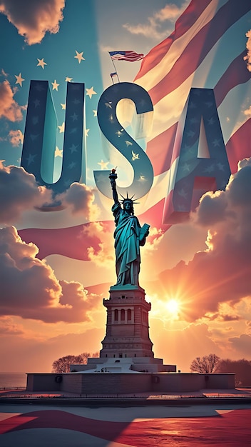 the statue of liberty is shown in the poster