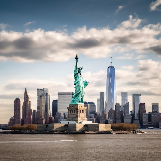 Statue of liberty and the new york city skyline USA