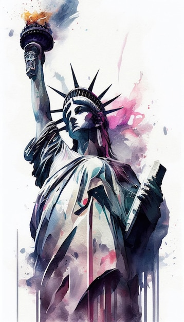 Statue of Liberty in New York in watercolor style by Generative AI