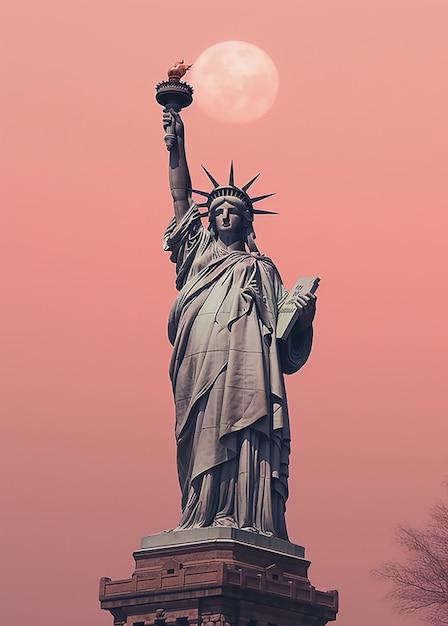 Statue of liberty rising in the moonlight 02 Generative AI