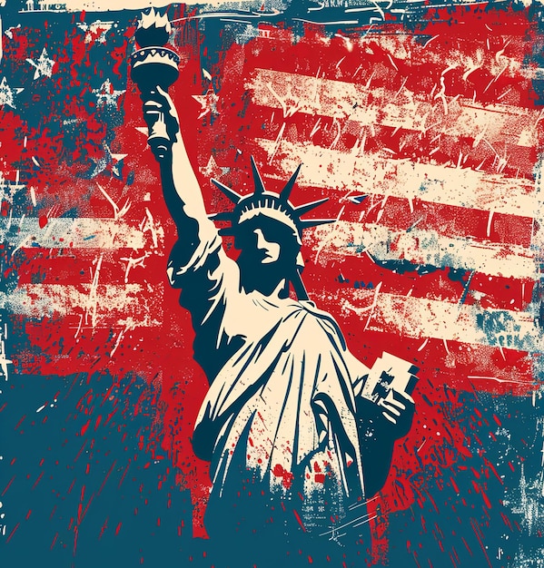 Photo statue of liberty silhouette against american flag background