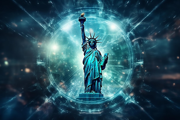 Statue of Liberty Symbolizes Freedom in New York Seen Through the Hubble Space Telescope