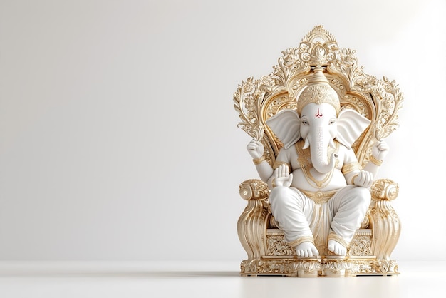 Photo a statue of lord ganesh seated on a throne set against a minimalist background