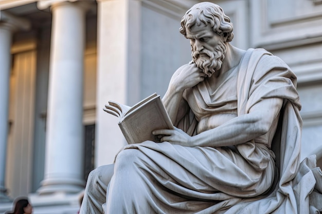 Statue of a man reading a book