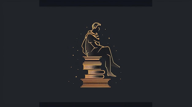 a statue of a man sitting on a stack of books