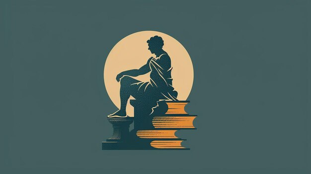 Photo a statue of a man sitting on a stack of books