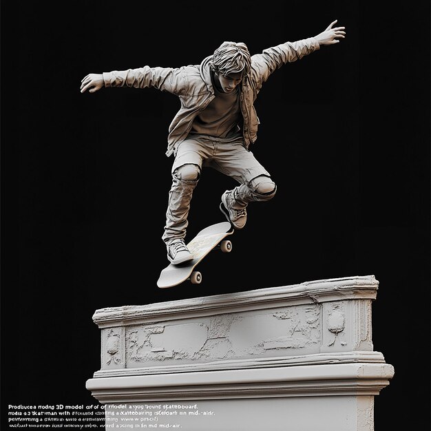 Photo a statue of a man on a skateboard with the words  the word  on it