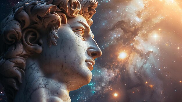 a statue of a man and the universe