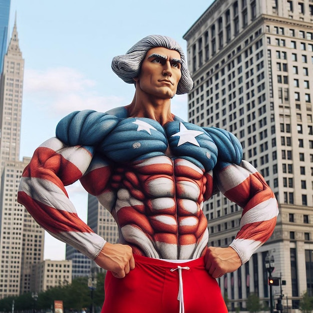 a statue of a man wearing a superhero costume with the word superman on it