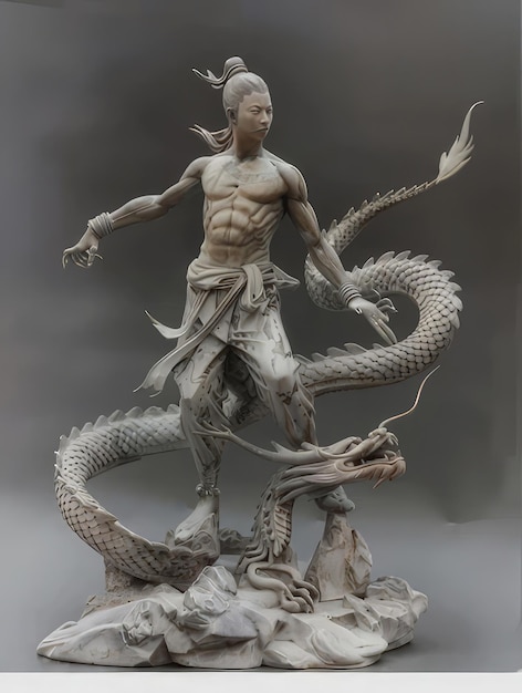 Photo a statue of a man with a dragon captured beautifully