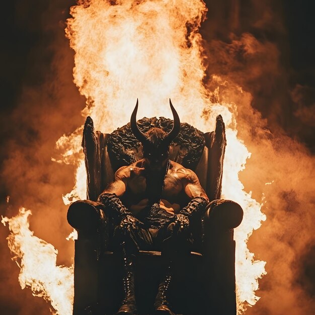 Photo a statue of a man with a dragon on his head is in flames