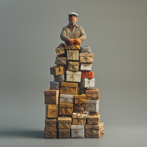 Photo a statue of a man with a hat on his head is standing on a stack of boxes