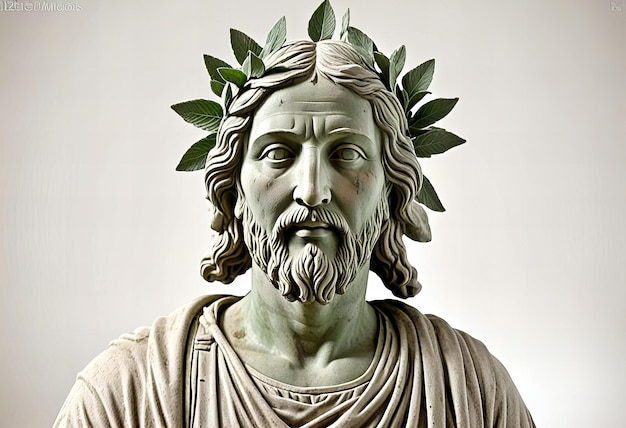 a statue of a man with leaves on his head is shown