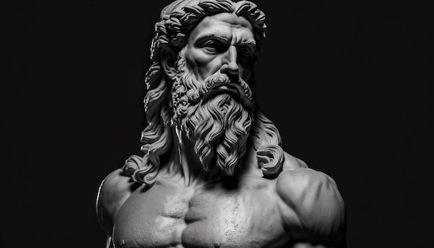 Statue of a man with long beard on dark background Generative AI