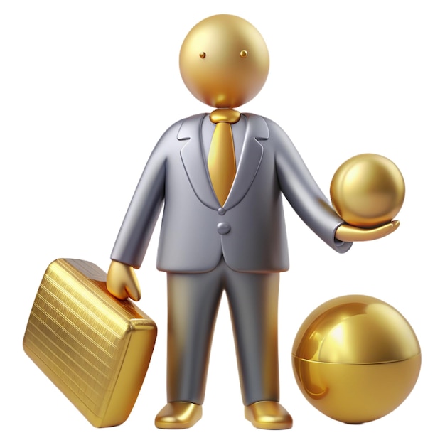 a statue of a man with a suit and a gold briefcase with a gold briefcase and a gold briefcase