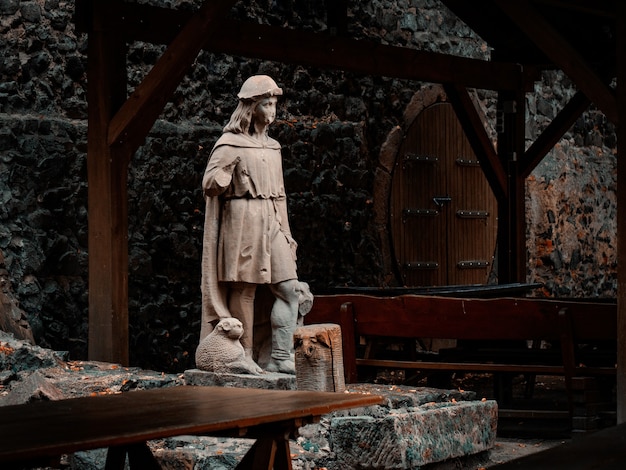 Statue in a medieval castle in Lower Silesia, Poland