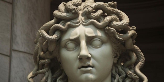 A statue of a medusa head with snakes on it