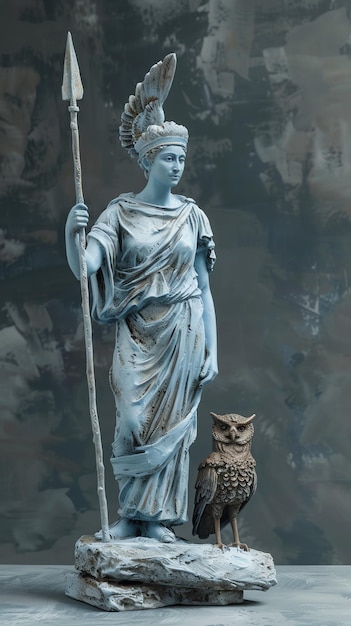 Photo statue of an owl with an owl on its arm