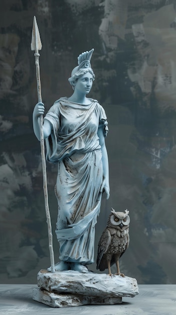 Photo a statue of an owl with a stick in its mouth