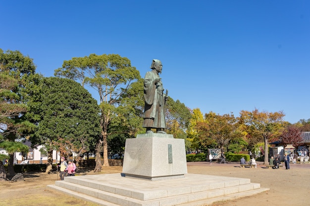  Statue of Tokugawa Mitsukuni at Senba park in Mito, Ibaraki, Japan.