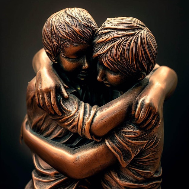 a statue of two young men hugging each other