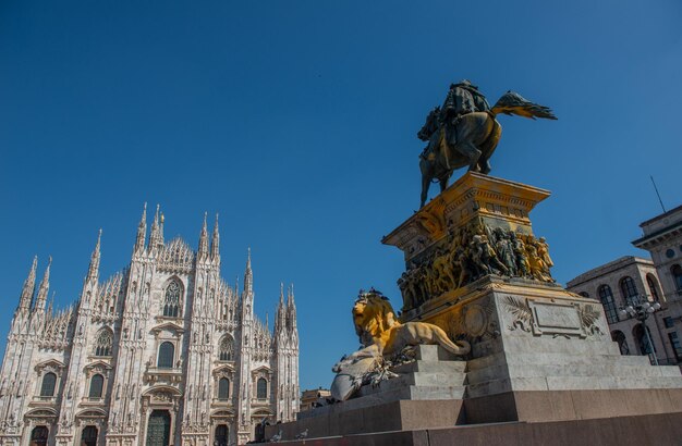 Statue of Vittorio Emanuele on horseback smeared with yellow color