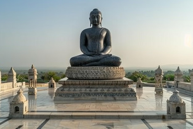 Photo a statue with the word buddha on it