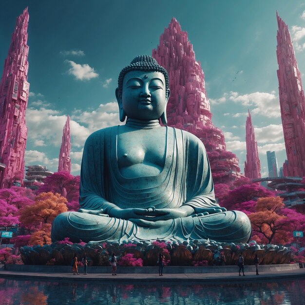 Photo a statue with the word buddha on it