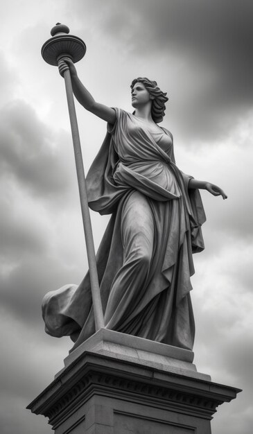 Photo a statue of a woman holding a cross with the word goddess on it