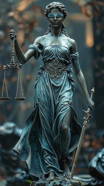 a statue of a woman holding a scale that says justice